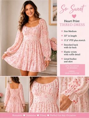 Francesca's White Mini Dress with Pink and Red Heart Print